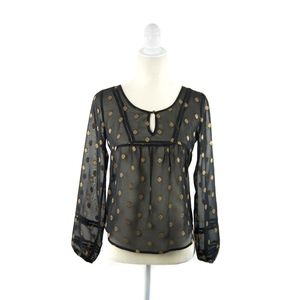Lucky Brand Sheer Black Boho Blouse XS
